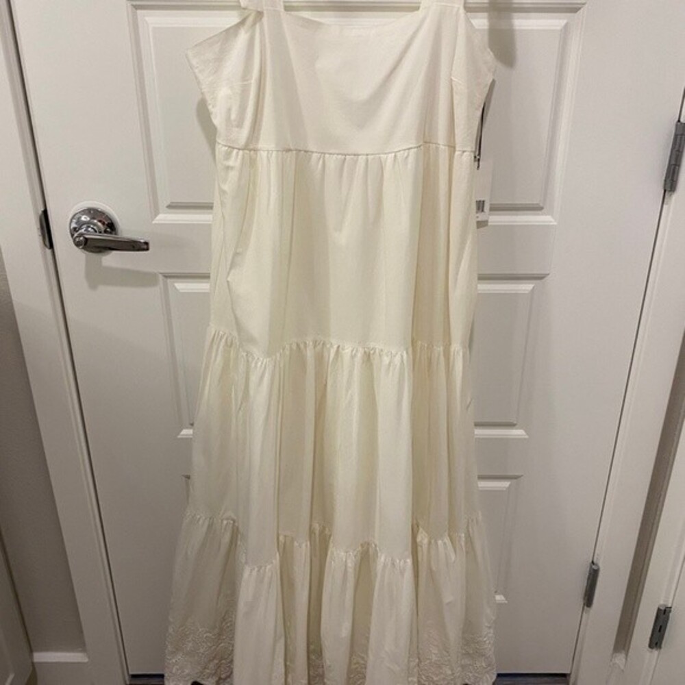 Jason Wu Tiered Cotton Eyelet Maxi Dress Ivory Large White Summer Shoulder Tie - Picture 6 of 14